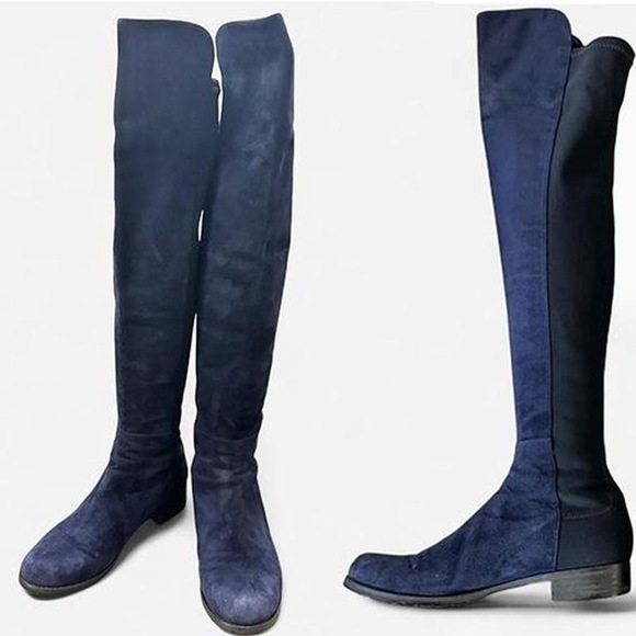 Stuart Weitzman 5050 dark blue suede over-the-knee boots - Picture 1 of 7